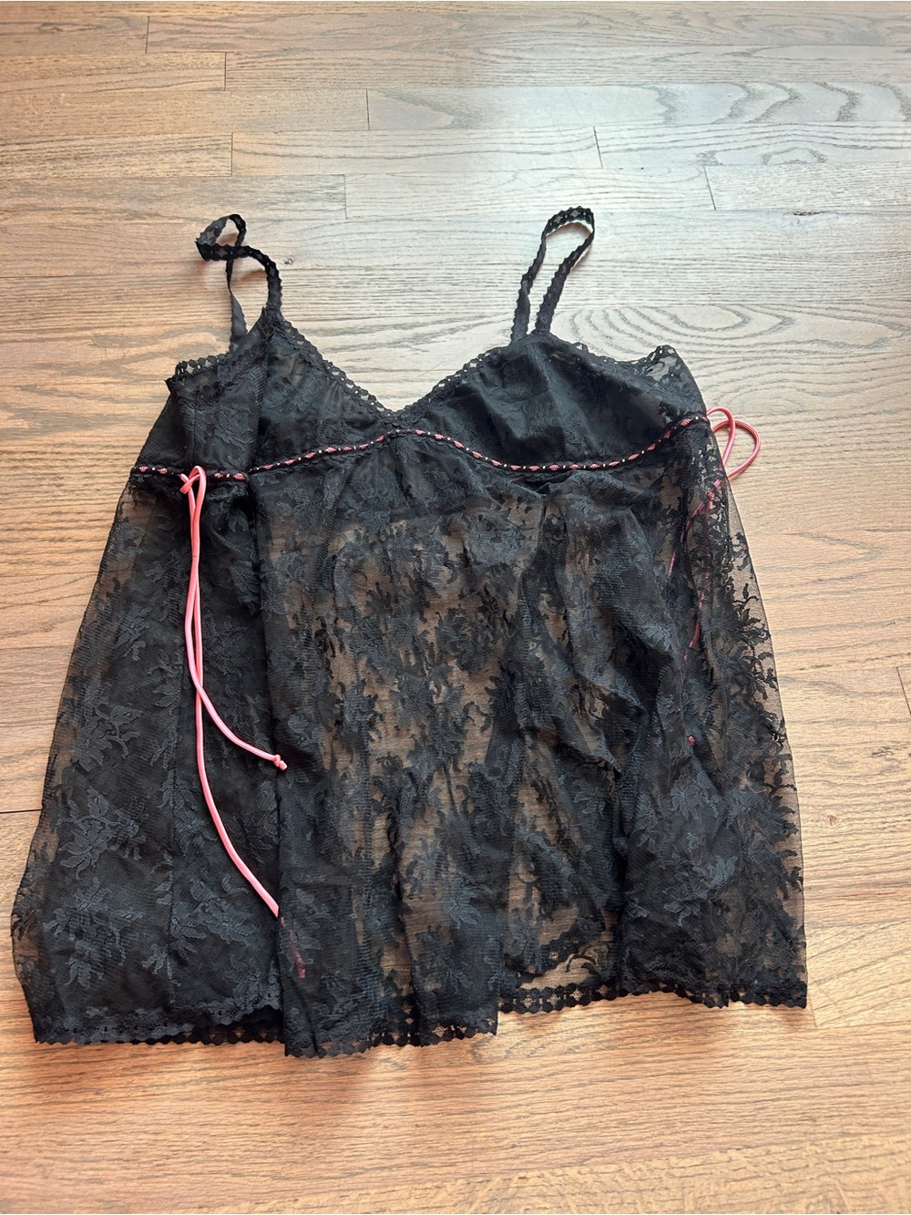 Black Lace Camisole with Pink Trim - Women Intimates vanity fair vintage